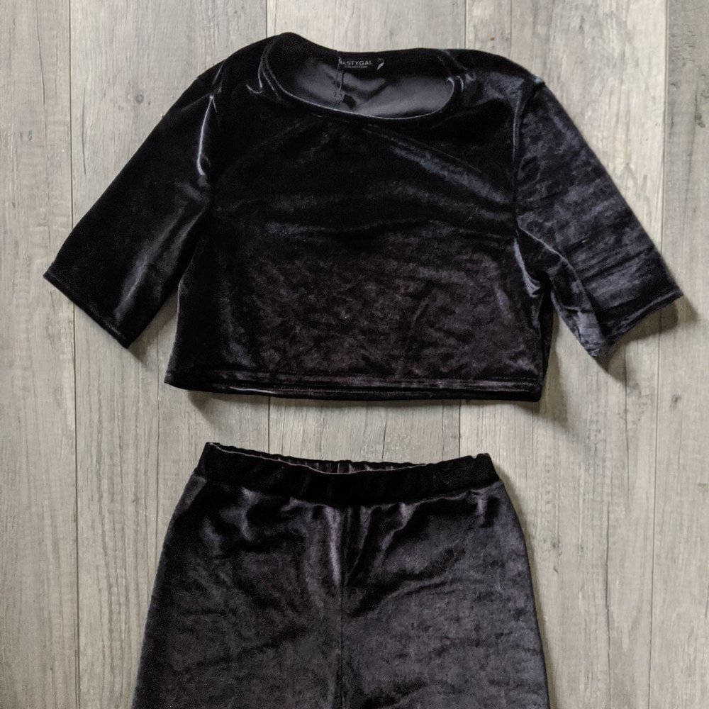 Black Velvet Crop Top and Pants